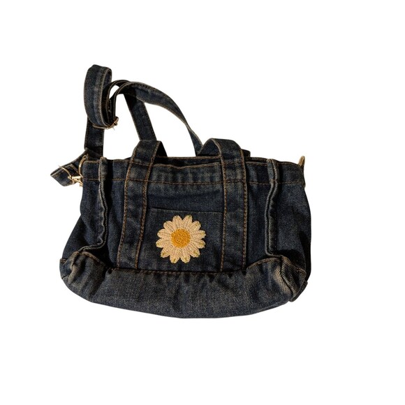 Denim Purse Flower Power Purse Daisy Rainbow Jean Bag Y2K Boho Hippie Cottage - Picture 4 of 11